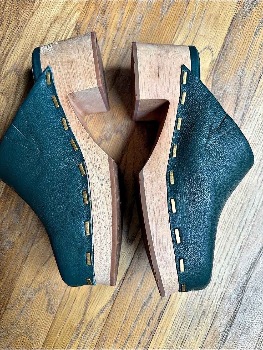 Charlotte Stone Wooden Heel Clogs in Green - Picture 4 of 9